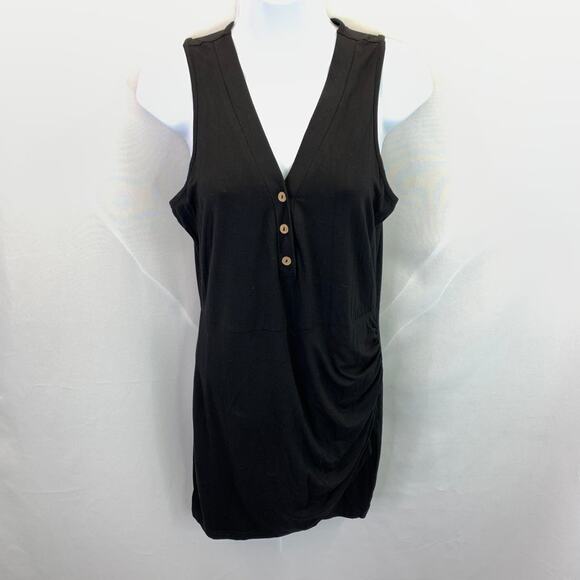 💥Black V-neck Button Detail Tank Dress Women's size Medium - Picture 2 of 8